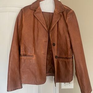 Brown Women's Faux Leather Jacket - Medium